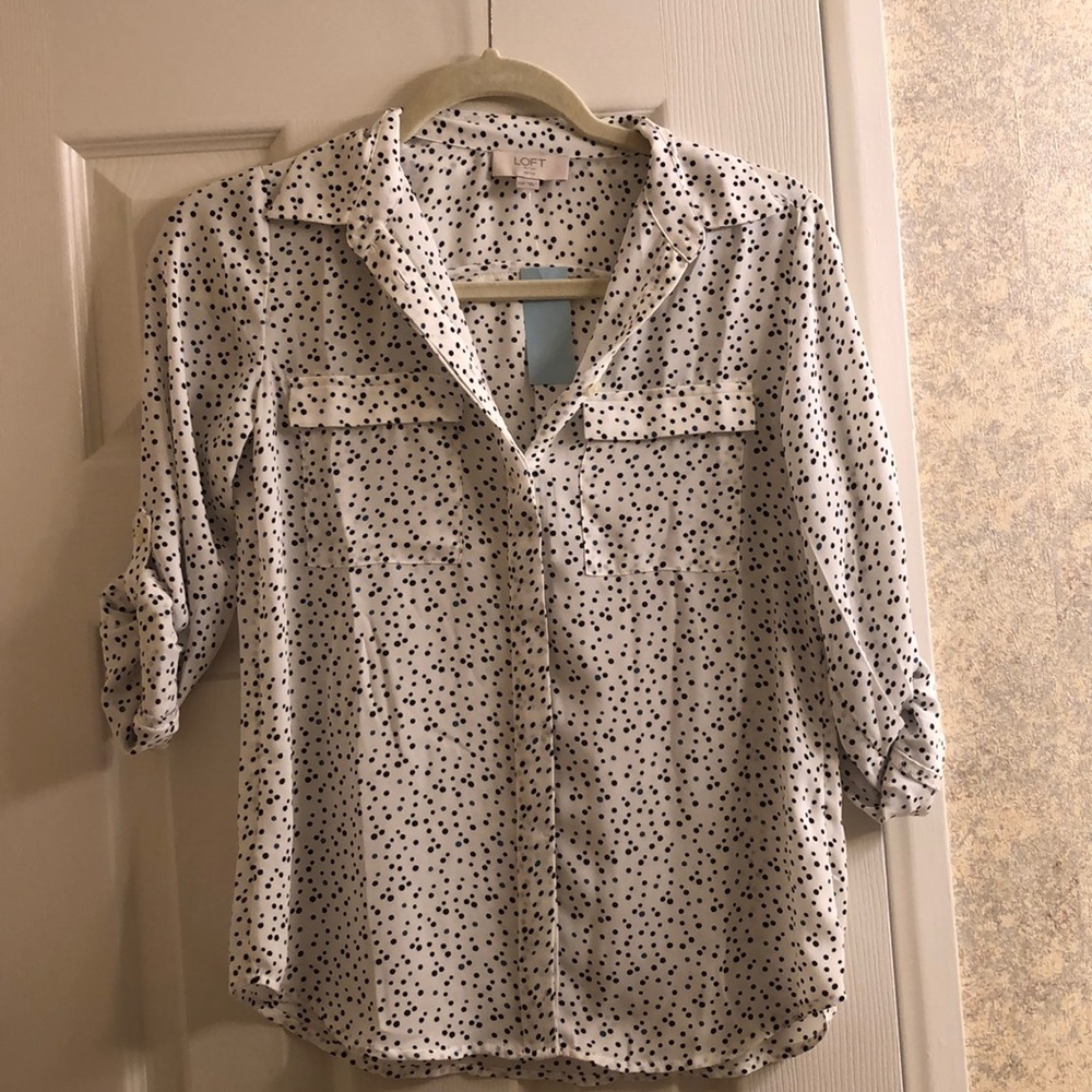 Loft Outlet White Blouse with Polka Dots (XXSP)
